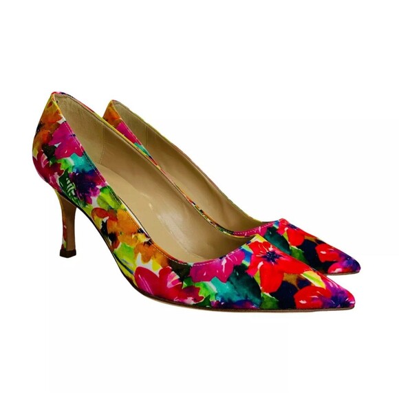 Manolo Blahnik BB 70 Floral Pointed Toe Neon Pumps Sz 41 / US 11 MSRP $695 - Picture 5 of 10
